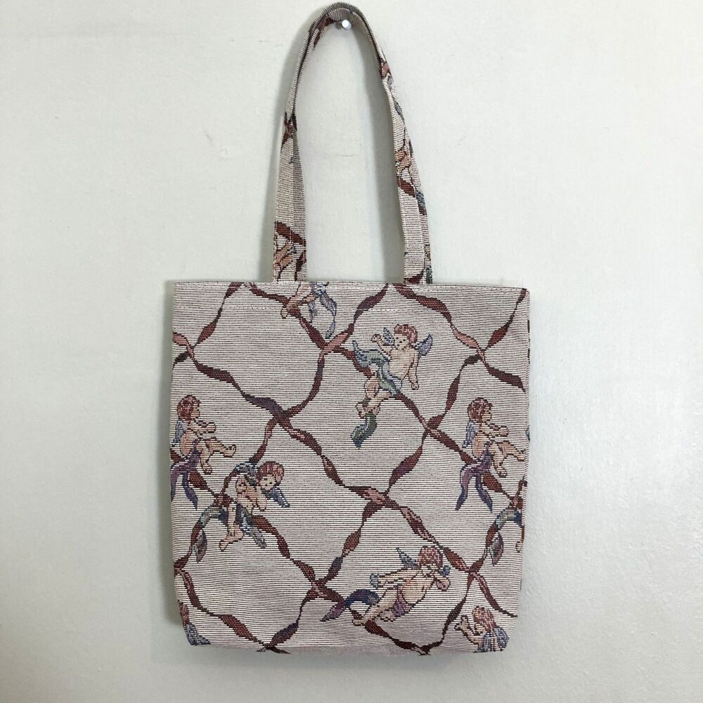 Vintage 2000s Y2K Tote Bag Angel Print Romantic Festival Statement Bag